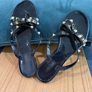 Victoria Adams Black Sandals with Gold Studs